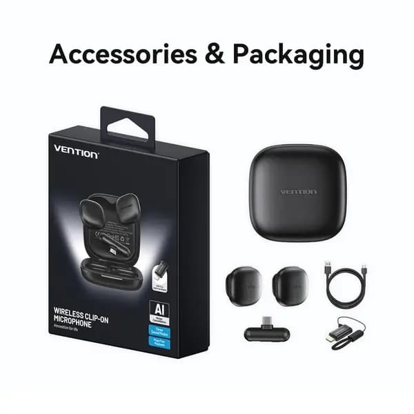 NCDB0, VENTION, Microphone , Wireless AI Noise-Canceling Lavalier Microphone Black.