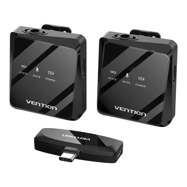 NCBB0, VENTION, Microphone , USB-C 2-Pack Wireless Lavalier Microphone Black Type .