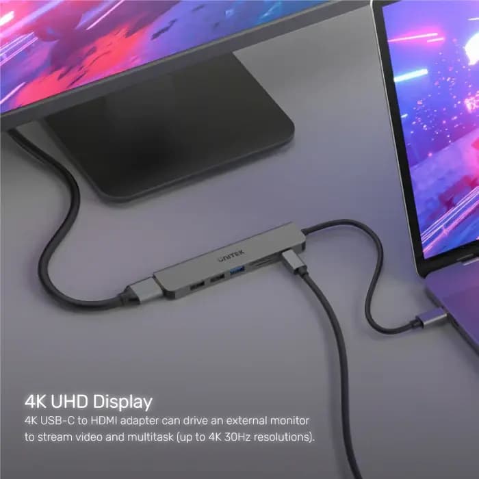H1118A,UNITEK,7-in-1 USB-C 5Gbps Hub (USB3.0+2*USB2.0+SD/Micro SD Card Reader+HDMI+PD 100W), Space Grey