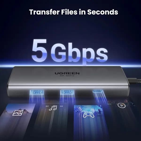 CM498 , UGREEN, HUB, USB-C hub Revodok 206, 2xHDMI, USB, Type-C,Grey.