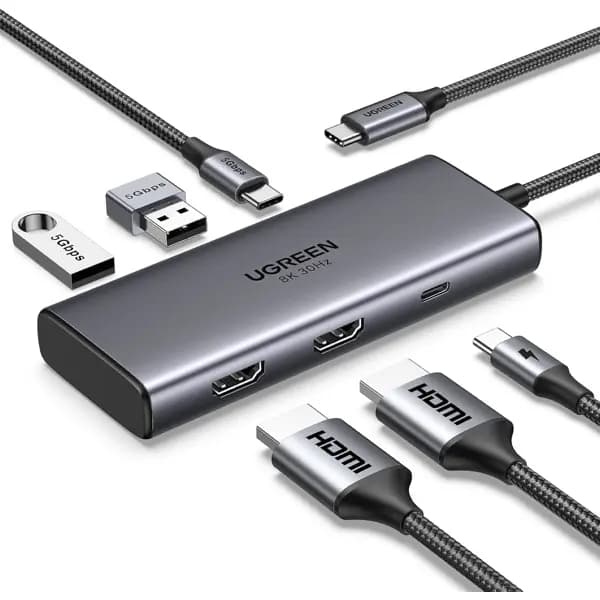 CM498 , UGREEN, HUB, USB-C hub Revodok 206, 2xHDMI, USB, Type-C,Grey.