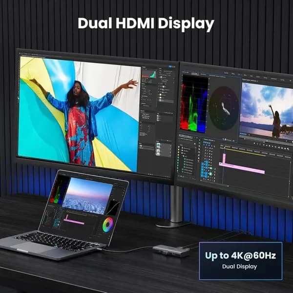 CM498 , UGREEN, HUB, USB-C hub Revodok 206, 2xHDMI, USB, Type-C,Grey.