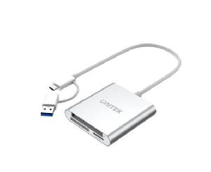 Y-9313D, UNITEK 3 Ports USB3.0 Card Reader With USB-C Adapter
