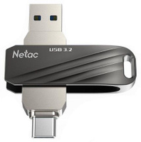 US11, NETAC, Flash Memory, 64GB  USB3.2+TypeC Dual Flash Drive Black.