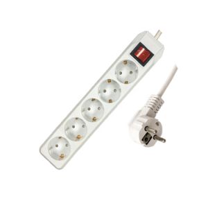 99481, white DEFENDER 1.8m Surge protector, 10A, 5 sockets