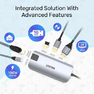 uHUB P5 D1028A, UNITEK, Type C Adapter, 5-in-1 USB-C Ethernet Hub with HDMI and 100W.