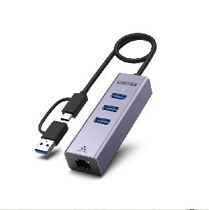Y-3088B, UNITEK 4-in-1 USB-C 5Gbps Hub with USB-A Adapter (3*USB3.0 + Gigabit Ethernet), Space Grey