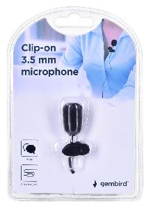 Gembird MIC-C-01 Clip-on 3.5 mm microphone, black  2.2 KOhm 42 +/- 2 dB 