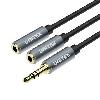 Y-C956ABK ,UNITEK, 0.2M, 3.5MM AUX Audio Cable - Male to 2*Female