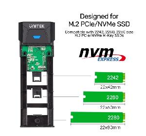 S1203ABK ,UNITEK, USB3.1 Gen2 to M.2 (PCIe/NVMe) Enclosure, USB3.1 Gen2 C to C Cable, Black Color