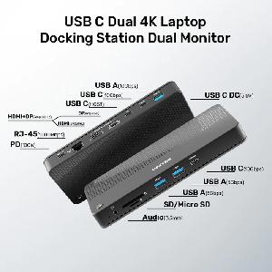 D1079A,13-in-1 USB 4 Docking Station(2*USB-C 10Gbps+USB-A 10Gbps+2*USB-A 5Gbps+SD/MSD+DP+HDMI with MST+Audio+GLan+PD 100W