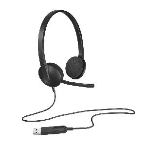 H340 , Logitech computer headset, with noise-canceling mic BLACK USB 1.8 m 1Y (981-000475)