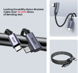 C14123BK-5M, UNITEK, 5M, 90° L-Shape USB-C Male to Male PD 100W Charging Cable