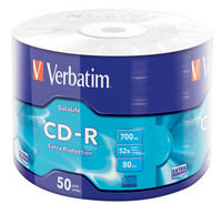 43787, CD-R, Verbatim, 52x 700Mb  Wrap Extra Protection 50-ცალიანი