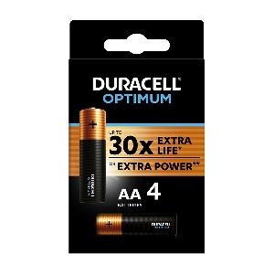  MX1500, DURACELL, Battery, Optimum AA 4pcs CEE 3L, 1.5V, Up To 30X Extra Life, .