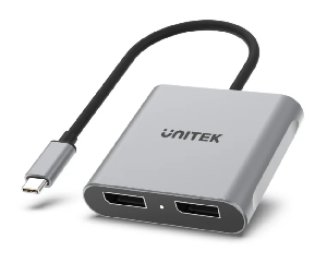  V1404A, UNITEK, Adapter, USB-C to Dual DP1.4 8K Adapter with Dual Monitor MST, Space Gray.