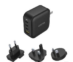  P1112ABK, UNITEK, Charger, 100W 4-in-1 USB GaN Charger (3*USB-C PD + USB-A QC3.0), With US/EU/UK/AU Plugs, Black.