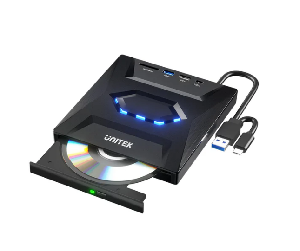  UNITEK, USB Adapter, T1037A01,, 5-in-1 External Optical Drive with USB Hub,SD Card Reader- Up to 5 Gbps; 8x DVDR, 24x CD wri