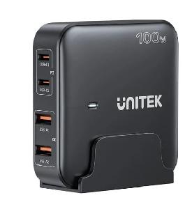 P1229ABK, UNITEK, Charger, 100W 4-in-1 Desktop GaN Charger (2*USB-C PD + 2*USB-A QC3.0), with 1.5M Power Cord, Black.  P1229ABK, UNITEK, Charger, 100W 4-in-1 Desktop GaN Charger (2*USB-C PD + 2*USB-A QC3.0), with 1.5M Power Cord, Black.