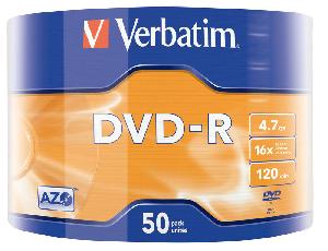  DVD-R, VERBATIM, DVD Disc, 4.7GB 16x Wrap Matt Silver, 50Pcs.