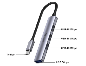 H1208B, UNITEK, 4-in-1 USB-C 5Gbps Hub (USB3.0 + 3*USB2.0)